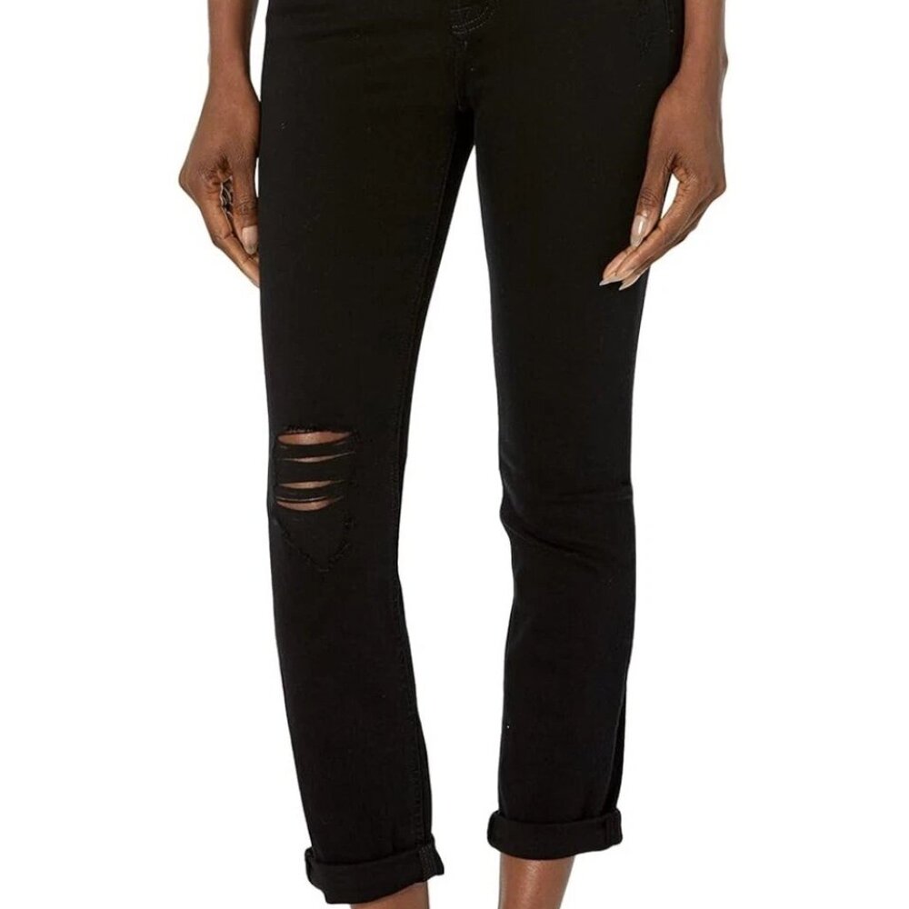 JEN 7 by Seven for All Mankind Slim Boyfriend Black Denim Jeans 4 S Distressed